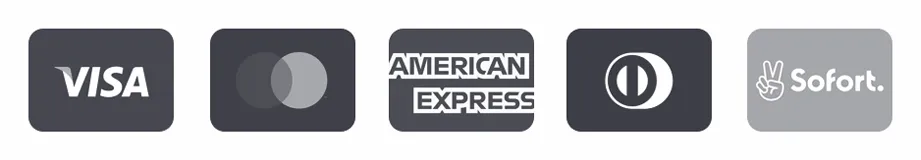 Akzeptierte Zahlungsarten: Visa, Mastercard, PayPal, Klarna