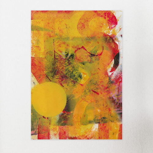 kräftiges gelb trifft verdeckt eine geradlinige rote Typographie